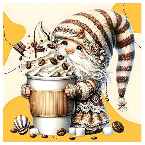 SHEGZHUC Diamond Painting Wichtel Kaffee Eiscreme 30x30cm Diamond Painting Gnome Kaffee Diamond Painting Kaffee Zwerge Mosaik Diamant Malerei Kunst Stickerei Kreuzstich Bilder Geschenk Wanddekoration von SHEGZHUC