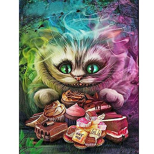 SHEGZHUC Square Diamond Painting Grinsekatze 40x50 cm Diamond Painting Grinsekatze Quadratische Steine 5D Diamant Painting Grinsekatze Malen nach Zahlen Erwachsene Grinsekatze Diamond Painting Kuchen von SHEGZHUC