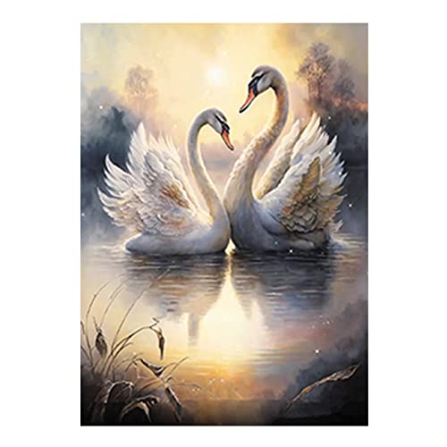 SHEGZHUC Square Diamond Painting Schwanenpärchen 40x50cm Diamond Painting Eckige Steine Schwan Mosaik Stickerei Diamant Malerei Malen nach Zahlen Daiments Painting Erwachsene Sonnenuntergang von SHEGZHUC