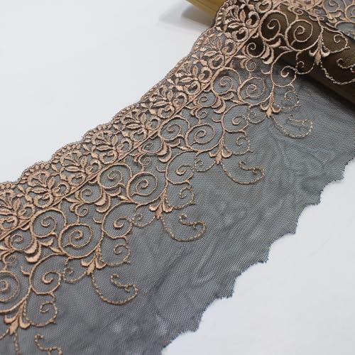 Schwarzer Netzstoff mit Spitzenbesatz, 15 cm breit, Blumenmuster, besticktes Band, Tüllstoff für DIY-Handwerksprojekte, Nähen, Kleid- und Kleidungsdekoration, 27 Meter in einem Paket von SHENGLEILONG