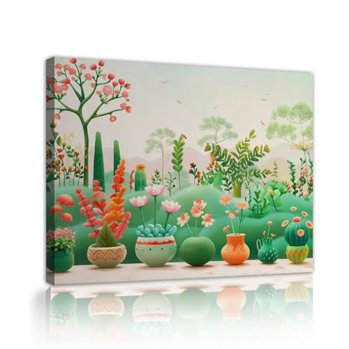 SHENGPOSTER Still Life Canvas Print Cartoon Design Wall Art Decoration Cute Pot Floral Botanical Canvas Picture Gallery Printed for Nursery Room 70x90cm Innerframe von SHENGPOSTER