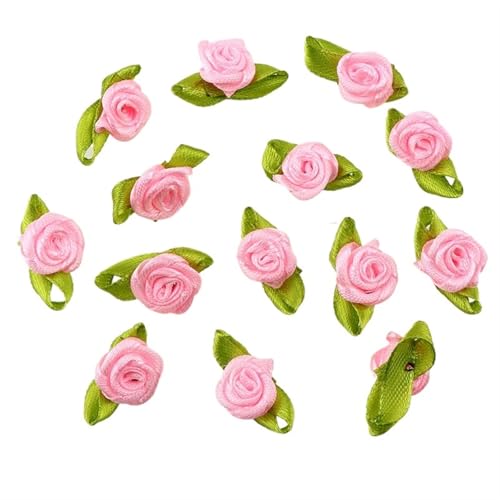 2 Beutel Mini Band Rosen Mehrfarbig Mini Rose Blumen Satinband Schleifen Applikationen Winzige Satin Stoff Blumen Künstliche Stoffblumen für DIY Handwerk Nähen (Hellrosa) von SHENJMAI