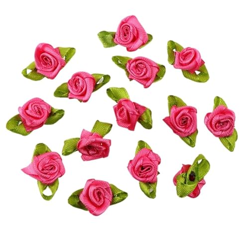 2 Beutel Mini Band Rosen Mehrfarbig Mini Rose Blumen Satinband Schleifen Applikationen Winzige Satin Stoff Blumen Künstliche Stoffblumen für DIY Handwerk Nähen (Hellrose) von SHENJMAI