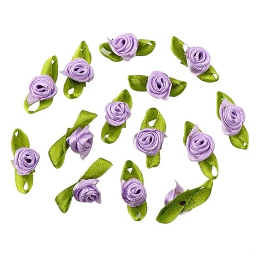 2 Beutel Mini Band Rosen Mehrfarbig Mini Rose Blumen Satinband Schleifen Applikationen Winzige Satin Stoff Blumen Künstliche Stoffblumen für DIY Handwerk Nähen (Hellviolett) von SHENJMAI