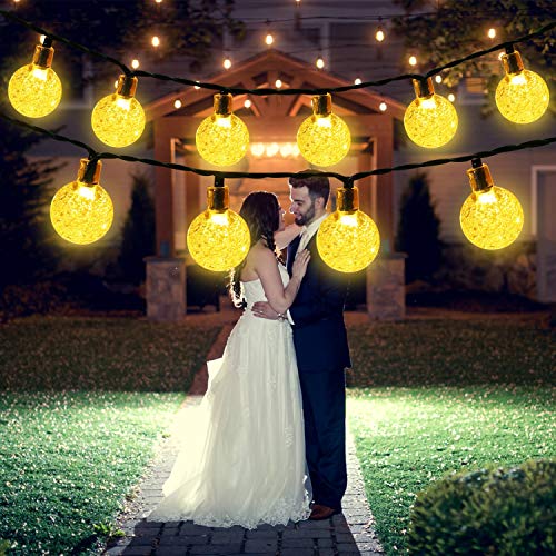 50 LED Solar Lichterkette für den Außenbereich,8 Modi Wasserdicht Kristallkugel Dekorative LED Lichterkette für Garten,Hochzeit,Rasen,Hof,Weihnachtsbaum (Warm Weiß) von SHENKEY