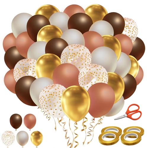 SHENSAIGO 100 Stück Luftballons Geburtstag, Champagnergold Luftballons Hochzeit, Gold Konfetti Helium Ballons mit Schere und 4 Goldene Schleife, Boho Latex Luftballon für Abschlussfeier Babyparty von SHENSAIGO