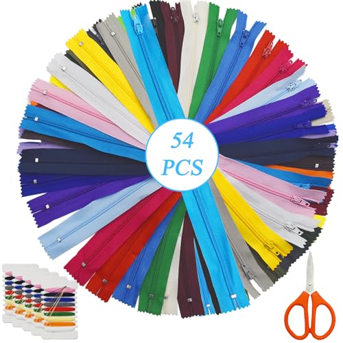 SHENSAIGO 54 Stück Nylon-Reißverschlüsse zum Nähen und Basteln, 27 Farben Reißverschluss 30cm mit 5 Nähtasches, 2.5cm Breit Ersatz Reisverschluss für Sewing Craft Kleidung Tasche Mäppchen Kissenbezug von SHENSAIGO