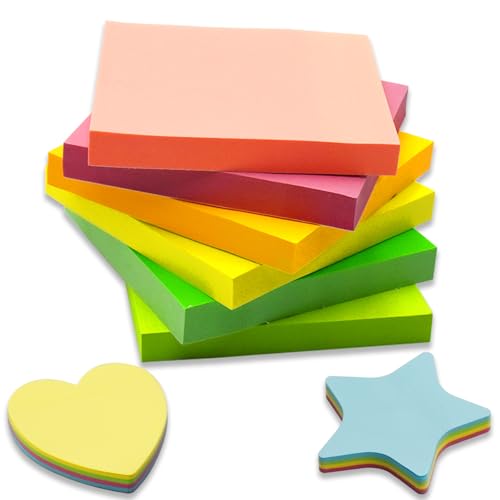 SHENSAIGO 8 Stück Haftnotizen Klebezettel, 800 Blatt Sticky Notes, Bunte Notizzettel, 76 × 76mm Quadratische Selbstklebende Klebezettel Klein für Büro Zuhause Schule, 6 Farbe von SHENSAIGO