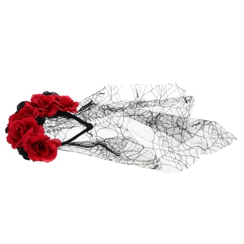 SHERCHPRY Rosenschleier Rosenblumenkrone Kopfbedeckung Blumentag Und Totenschleier Blumenkronen Stirnband Blumenschleier Stirnband Halloween Haar Accessoires Gothic Kostüm von SHERCHPRY