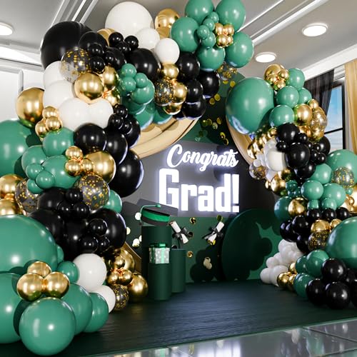 ALL-IN-1 Grün Schwarz Weiß Luftballons Girlande Kit & Bogen - Kleine und Große Gold, Weiß, Grün und Schwarz Luftballons - Limette Dunkelgrün Party Dekorationen für Abschlussfeier Geburtstag Fußball von SHERYL DECOR