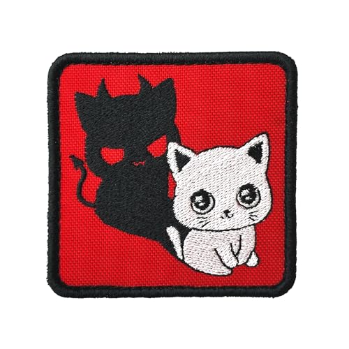 SHEVRONESS Cat Devil Tactical Funny Moral Patch für Hüte, Westen, Jeans, Rucksäcke, alle Kleidung und Ausrüstung – sehr langlebig und unglaublich resistent gegen Verblassen und Reißen – 7 x 7 cm von SHEVRONESS