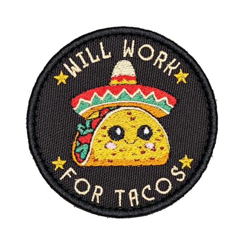 SHEVRONESS Will Work for Tacos Tactical Funny Moral Patch for Hats, Vests, Jeans, Backpacks, All Clothes, and Gear - Highly Durable and Incredibly Resistant to Fading and Tearing von SHEVRONESS