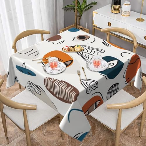 SHFJASBNUMG Art Face Esstischabdeckung, abstraktes Gesicht, Tischdecke, Cartoon-Tischdecke für Esszimmer, Grillen, Picknick, Couchtisch, 140 x 140 cm von SHFJASBNUMG