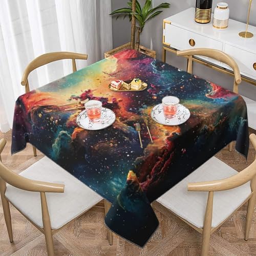 SHFJASBNUMG Bunte Galaxie-Tischdecke, Sternenstaub, Universum, Astronomie, Esstisch, Tischdecke, für Dinner-Party, Picknick, Dekoration, 140 x 140 cm von SHFJASBNUMG