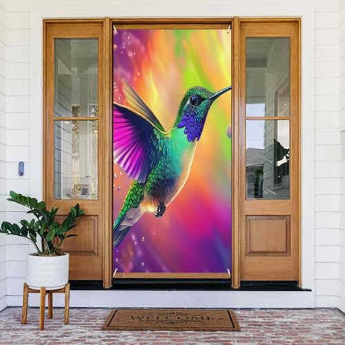 SHFJASBNUMG Bunte Kolibri-Türabdeckung, Vogel-Türabdeckung, dekoriertes Banner, bunte Vogel-Türabdeckungen, dekoratives Zubehör für drinnen und draußen, Garten, Zuhause, 90 x 185 cm von SHFJASBNUMG