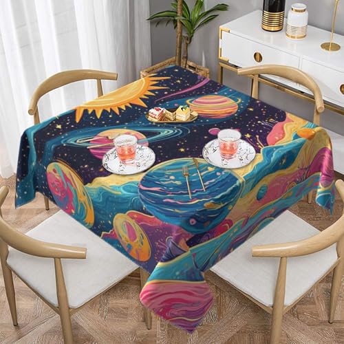 SHFJASBNUMG Bunte Sonnensystem-Esstischabdeckung, Planetenstern, Tischdecke, kosmischer Raum, Tischdecke für Dinner-Party, Picknick, Dekoration, 140 x 140 cm von SHFJASBNUMG