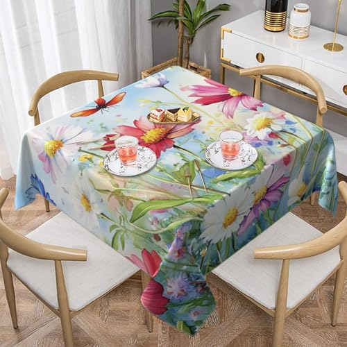 SHFJASBNUMG Bunte Wildblumen-Esstischabdeckung, Wildblumen, Malerei, Tischdecke, Blumen, Tischdecke für Partys, Hochzeiten, Picknick, 140 x 140 cm von SHFJASBNUMG