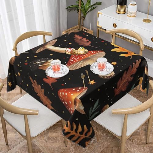 SHFJASBNUMG Esstischabdeckung mit Blättern, Pilze und Blätter, Tischdecke für Zuhause, Küche, Restaurant, Party, Buffet, Picknick, 140 x 140 cm von SHFJASBNUMG