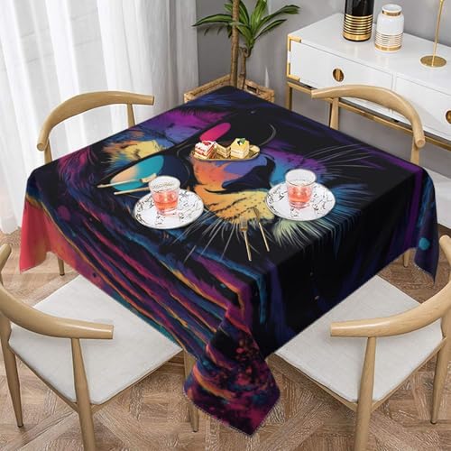 SHFJASBNUMG Hippie Löwe Anime Tischdecke, Löwe, Esstisch, Abdeckung, Löwe, Anime, Tischdecke für Party, Abendessen, 140 x 140 cm von SHFJASBNUMG