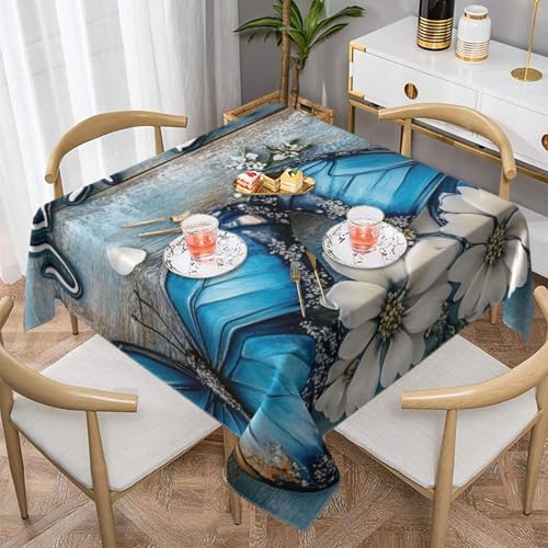 SHFJASBNUMG Just Breathe Esstischdecke mit Bildern, blaue Schmetterlinge, Tischdecke für Esszimmer, Küche, Partys, 140 x 140 cm von SHFJASBNUMG