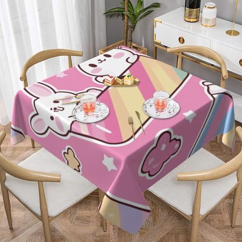 SHFJASBNUMG Kawaii Kaninchen-Tischdecke, rosa Kawaii-Hase, Esstischabdeckung für Outdoor, Camping, Schreibtischabdeckung, Party-Dekoration, 140 x 140 cm von SHFJASBNUMG