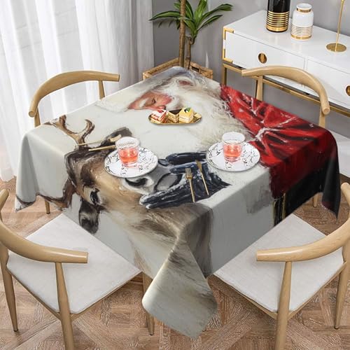 SHFJASBNUMG Klassische Tischdecke für Esstisch, Motiv: Weihnachtsmann, Haustiere, Rentier, Tischdecke für Dinner-Party, Picknick, Dekoration, 140 x 140 cm von SHFJASBNUMG