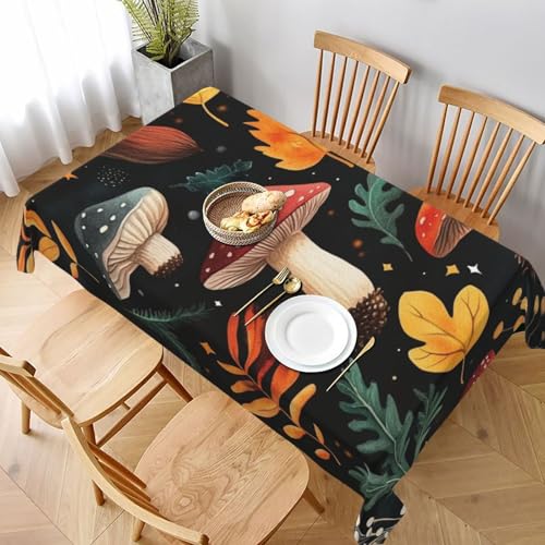 SHFJASBNUMG Pilz-Tischdecke mit Blättern, Pilze und Blättern, Esstischabdeckung für Zuhause, Restaurant, Picknick, Innen- und Außenbereich, 152 x 228 cm von SHFJASBNUMG