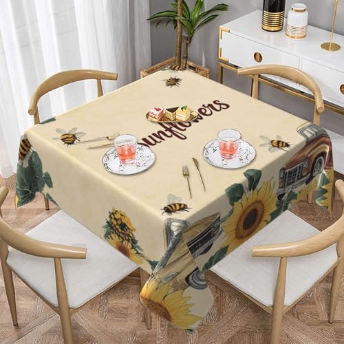 SHFJASBNUMG Sonnenblumen-Tischdecke, Sonnenblumen-Dekoration, Tischdecke, Bienen, Esstischabdeckung für Esstisch, Buffet, Partys, Terrasse und Camping, 140 x 140 cm von SHFJASBNUMG