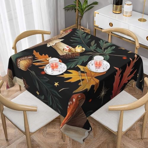 SHFJASBNUMG Tischdecke für Esstisch, Motiv: Blätter, Pilze und Blätter, Tischdecke für Esszimmer, Grillen, Picknick, Couchtisch, 140 x 140 cm von SHFJASBNUMG