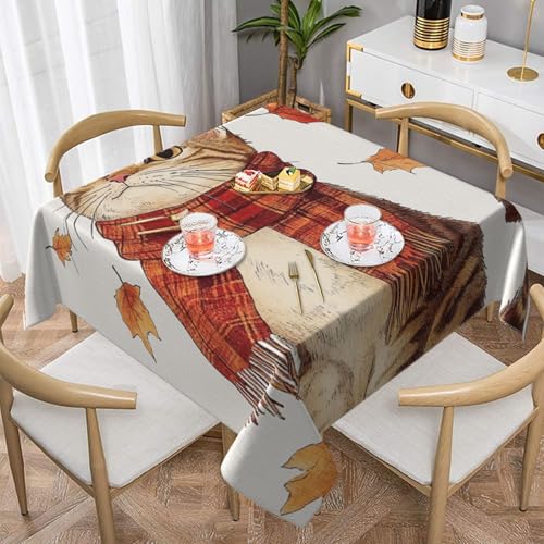 SHFJASBNUMG Tischdecke für Esstisch, Motiv: Herbstkatze, Hello Fall, niedliche Katze, Tischdecke für Esszimmer, Grillen, Picknick, Couchtisch, 140 x 140 cm von SHFJASBNUMG