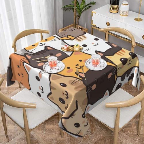 SHFJASBNUMG Tischdecke für Esstisch, Motiv: niedliche Katze, Cartoon-Katze, Tischdecke für Esszimmer, Küche, Partys, 140 x 140 cm von SHFJASBNUMG