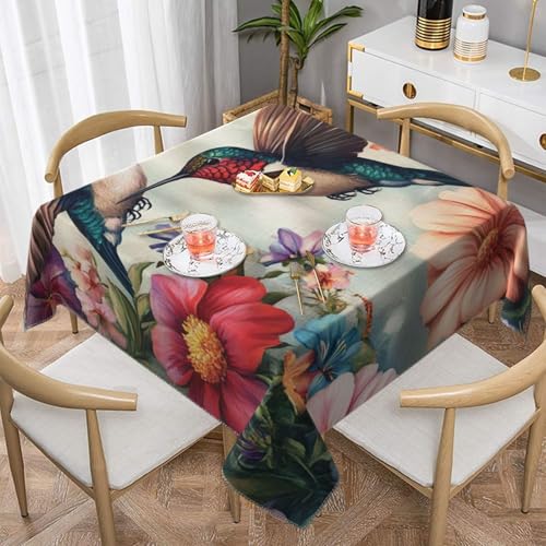 SHFJASBNUMG Tischdecke mit Blumenmuster, Motiv: Vogel, Esstisch, Tischdecke für Partys, Hochzeiten, Picknick, 140 x 140 cm von SHFJASBNUMG