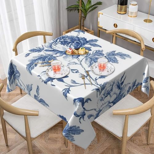 SHFJASBNUMG Tischdecke mit Blumenmuster, blaue Blumen, Tischdecke für Zuhause, Restaurant, Picknick, Innen- und Außenbereich, 140 x 140 cm von SHFJASBNUMG