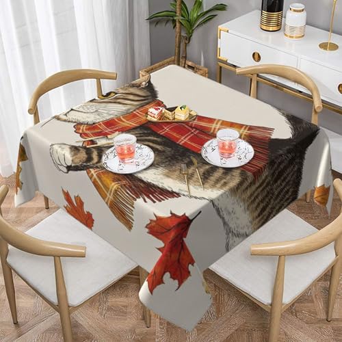 SHFJASBNUMG Tischdecke mit Katzen-Motiv "Herbst", niedliche Katze, Esstischabdeckung für Outdoor, Camping, Schreibtischabdeckung, Party-Dekoration, 140 x 140 cm von SHFJASBNUMG