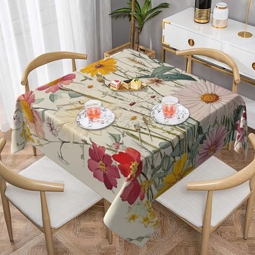 SHFJASBNUMG Tischdecke mit Wildblumenbildern, Esstisch, bunte Pflanzenmalerei, Tischdecke, Gänseblümchen, Tischdecke für Esszimmer, Grillen, Picknick, Couchtisch, 140 x 140 cm von SHFJASBNUMG