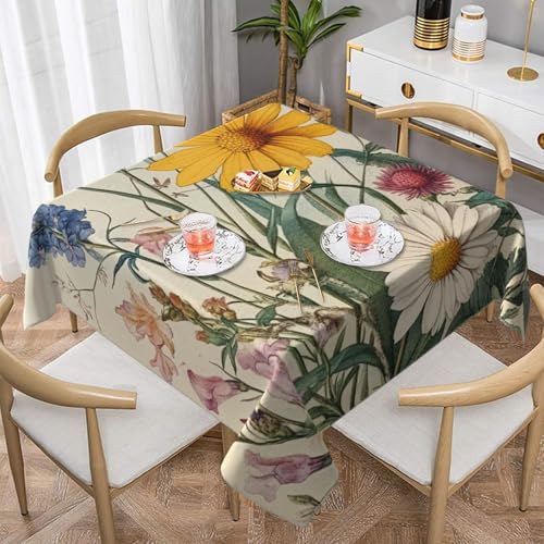 SHFJASBNUMG Tischdecke mit Wildblumenbildern, bunte Pflanzengemälde, Esstisch, Tischdecke, für Party, Abendessen, 140 x 140 cm von SHFJASBNUMG