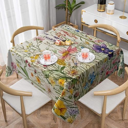 SHFJASBNUMG Tischdecke mit Wildblumenbildern, bunte Pflanzenmalerei, Tischdecke, Gänseblümchen, Esstischabdeckung für Küche, Outdoor, Camping, Schreibtischabdeckung, Party-Dekoration, 140 x 140 cm von SHFJASBNUMG