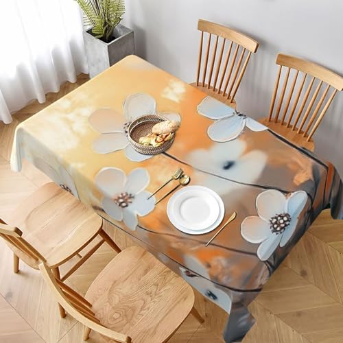 SHFJASBNUMG Tischdecke mit buntem Blumenmuster, weiße Blume, Sonnenuntergang, Tischdecke, Tischdecke für Zuhause, Restaurant, Picknick, Innen- und Außenbereich, 152 x 228 cm von SHFJASBNUMG