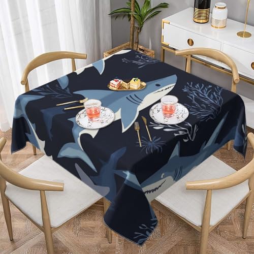 SHFJASBNUMG Tischdecke mit niedlichem Hai-Motiv, Motiv: Wütende Haie, Esstisch, Abdeckung für Esszimmer, Grillen, Picknick, Couchtisch, 140 x 140 cm von SHFJASBNUMG