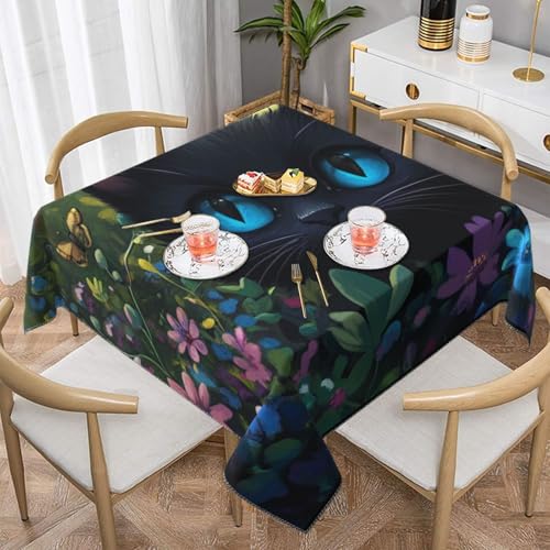 SHFJASBNUMG Tischdecke mit schwarzer Katze, Esstischabdeckung, niedliche Katze, Tischdecke für Küche, Outdoor, Camping, Schreibtischabdeckung, Party-Dekoration, 140 x 140 cm von SHFJASBNUMG