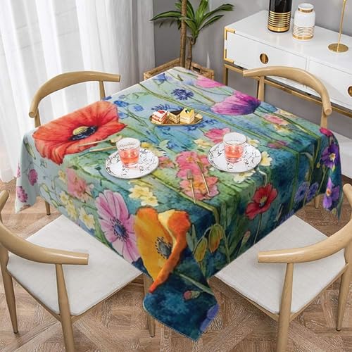 SHFJASBNUMG Wunderschöne Tischdecke mit Blumen und Pflanzen, schöne Blumen, Esstisch, Tischdecke, Tischdecke für Partys, Hochzeiten, Picknick, 140 x 140 cm von SHFJASBNUMG