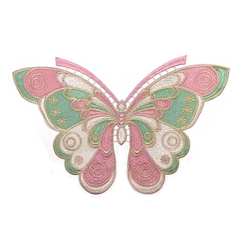 SHFORJCFME Flicken Patches 2 Stück Schmetterling bestickte Aufnäher for Kleidung, Nähen, Applikation, Stoff, Kleid Floral Rose AufbüGeln Flower(Pink) von SHFORJCFME