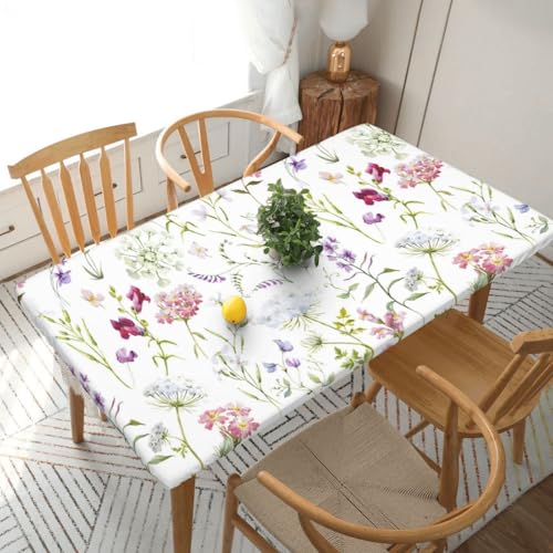 Aquarell Blumen Wildblumen Rechteckige Tischdecke -76, klein, 152 cm, wasserabweisender, auslaufsicherer, abwischbarer Polyester-Esstisch von SHFYTRHG