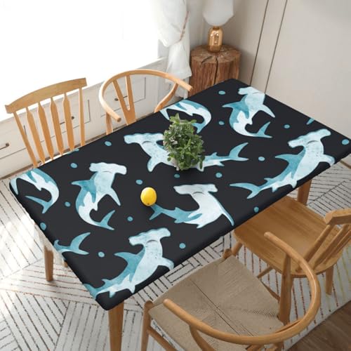 Aquarell Hammerhai Rechteckige Tischdecke -76, klein, 152 cm, wasserabweisender, auslaufsicherer, abwischbarer Polyester-Esstisch von SHFYTRHG