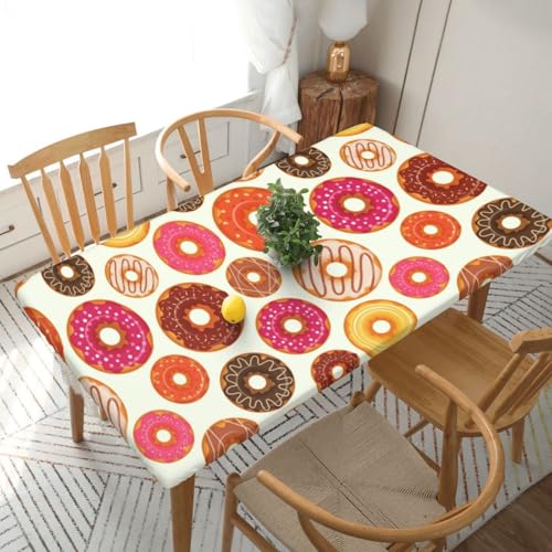 Bunte Donuts Rechteckige Tischdecke -76, klein, 152 cm, wasserabweisender, auslaufsicherer, abwischbarer Polyester-Esstisch von SHFYTRHG