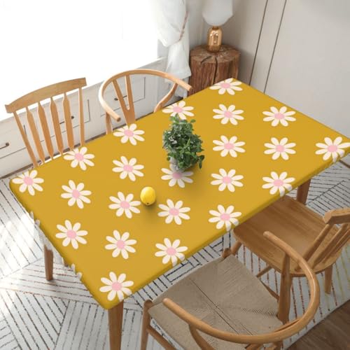 Dezente Blumen Rechteckige Tischdecke -76, klein, 152 cm, wasserabweisender, auslaufsicherer, abwischbarer Polyester-Esstisch von SHFYTRHG