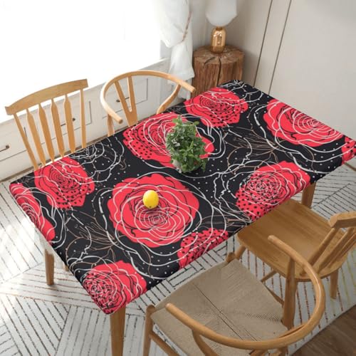 Elegante Rose Rechteckige Tischdecke -76, klein, 152 cm, wasserabweisender, auslaufsicherer, abwischbarer Polyester-Esstisch von SHFYTRHG