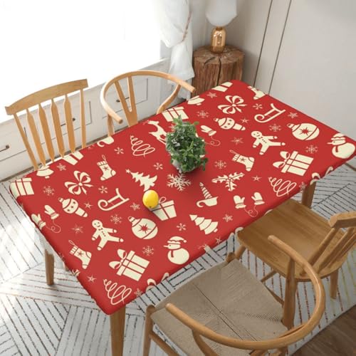 Entzückende Weihnachten Rechteckige Tischdecke -76, klein, 152 cm, wasserabweisender, auslaufsicherer, abwischbarer Polyester-Esstisch von SHFYTRHG