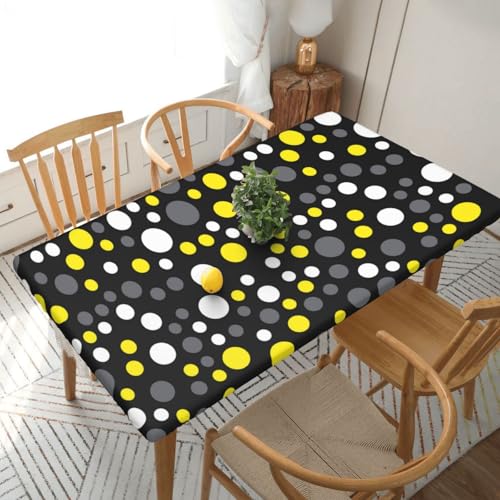 Gelb Weiß Schwarz Polka Dot Rechteckige Tischdecke -76, klein, 152 cm, wasserabweisender, auslaufsicherer, abwischbarer Polyester-Esstisch von SHFYTRHG