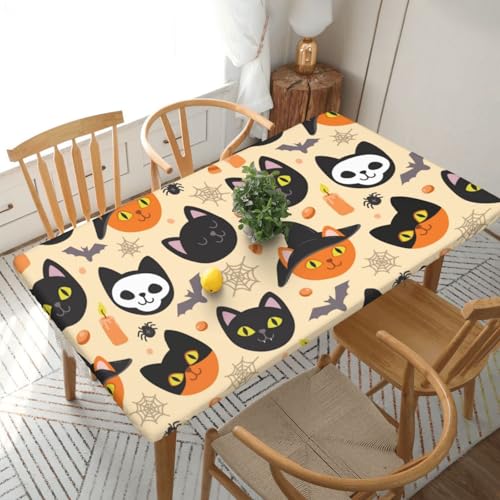 Halloween-Katze Rechteckige Tischdecke -76, klein, 152 cm, wasserabweisender, auslaufsicherer, abwischbarer Polyester-Esstisch von SHFYTRHG